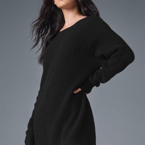 Cashmere Plush Waffle Dress - Black