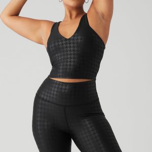 Airlift Glimmer Houndstooth Real Bra Tank - Black