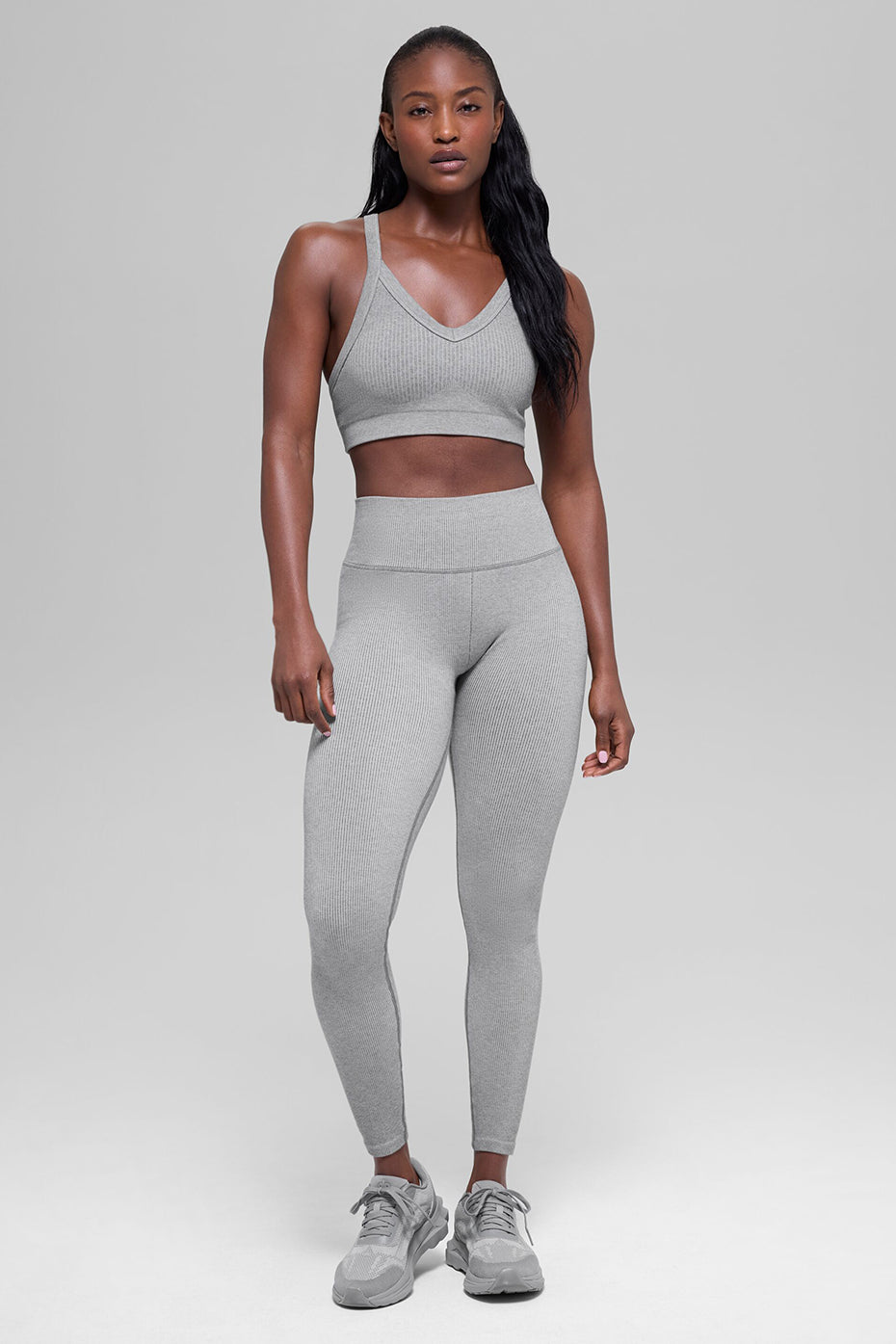 Seamless Two Tone Rib Bra - Light Misty Grey Heather - Image 4