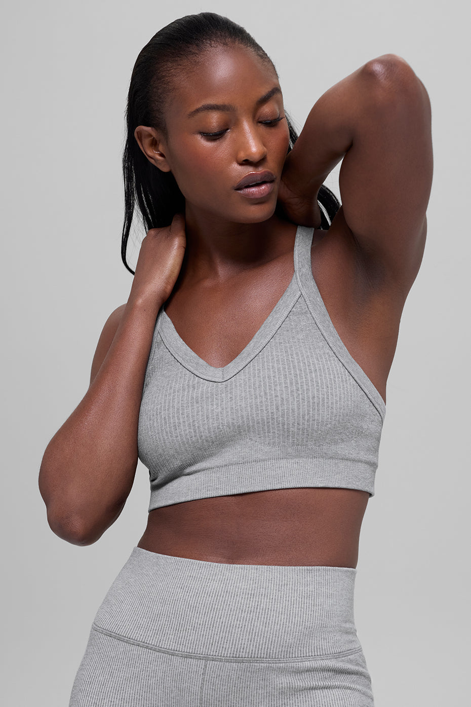 Seamless Two Tone Rib Bra - Light Misty Grey Heather
