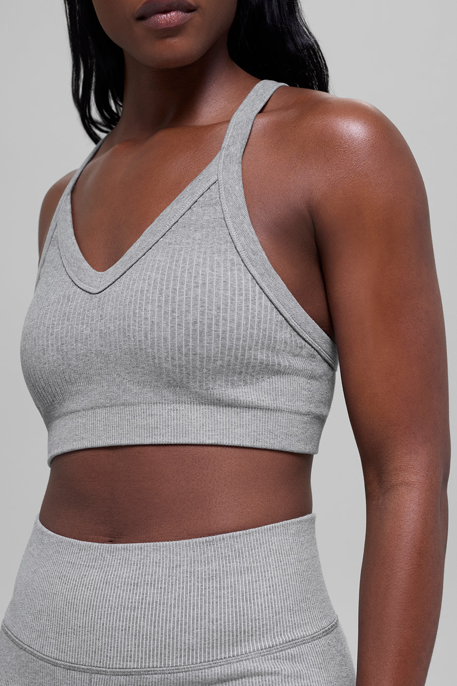 Seamless Two Tone Rib Bra - Light Misty Grey Heather - Image 3